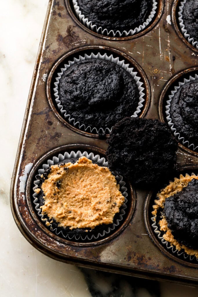 graham cracker butter spread onto cupcake