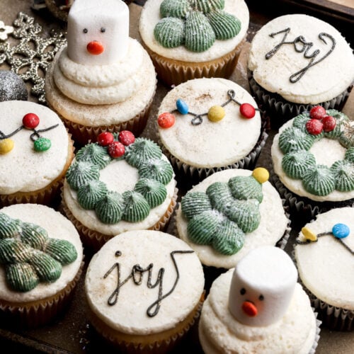 cupcakes decorated with christmas decorations - muted, subtle and elegant