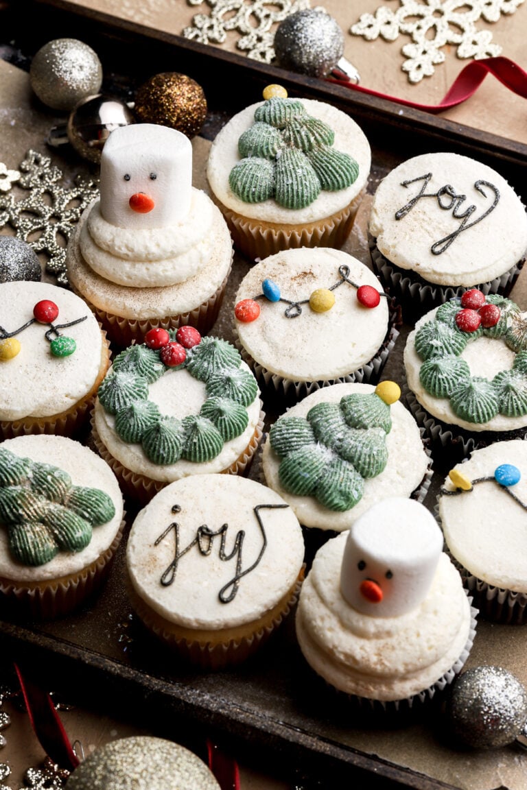 cupcakes decorated with christmas decorations - muted, subtle and elegant