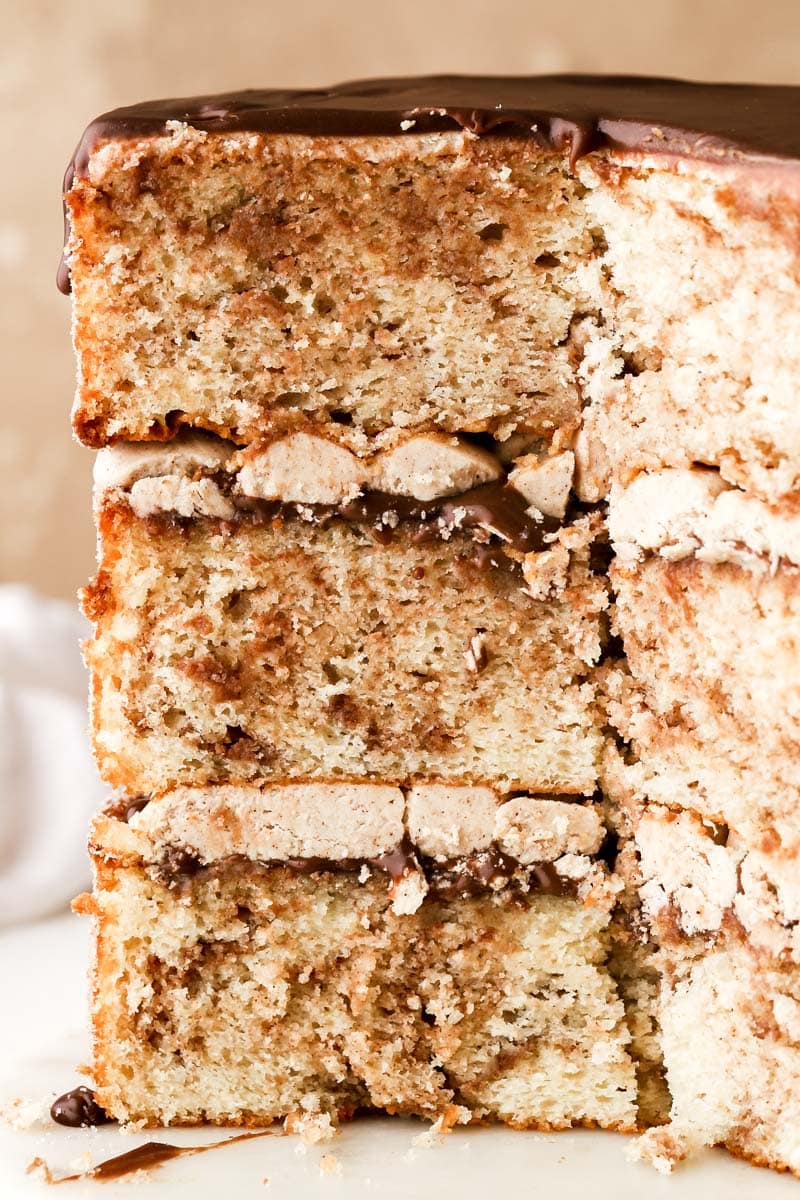 close up of churro cake texture inside