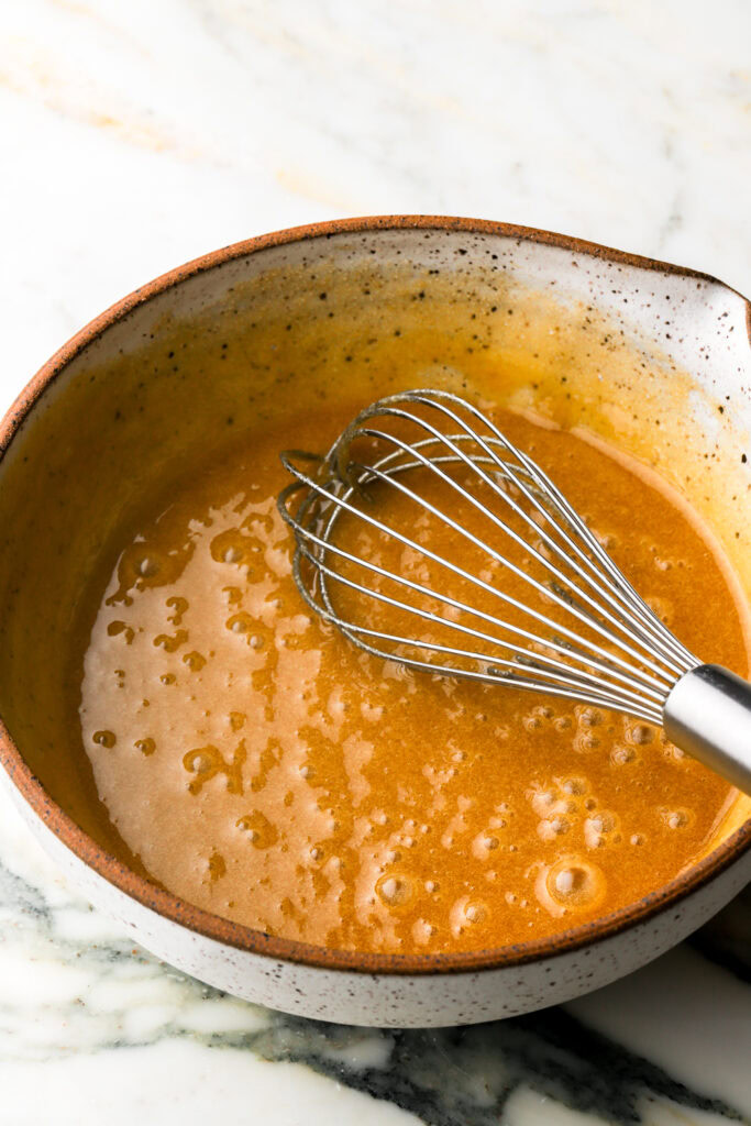 oil, sugar and eggs whisked together