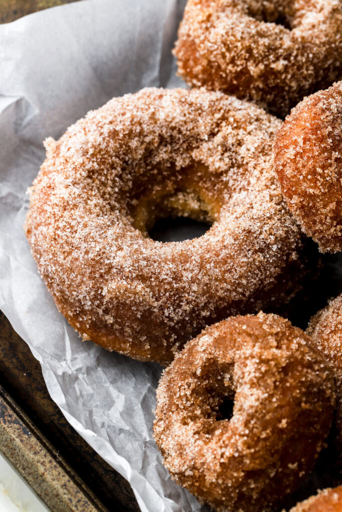 close up of cinnamon donuts