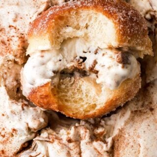 cinnamon roll ice cream between brioche donuts