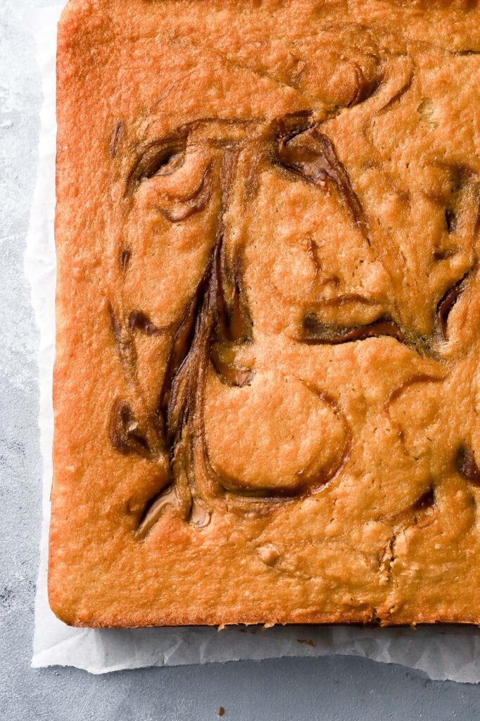 baked cake with cookie butter swirls