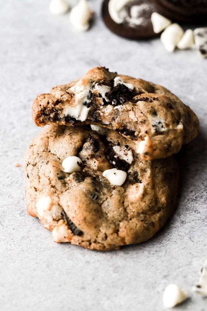 cookies and cream cookies with bite taken out