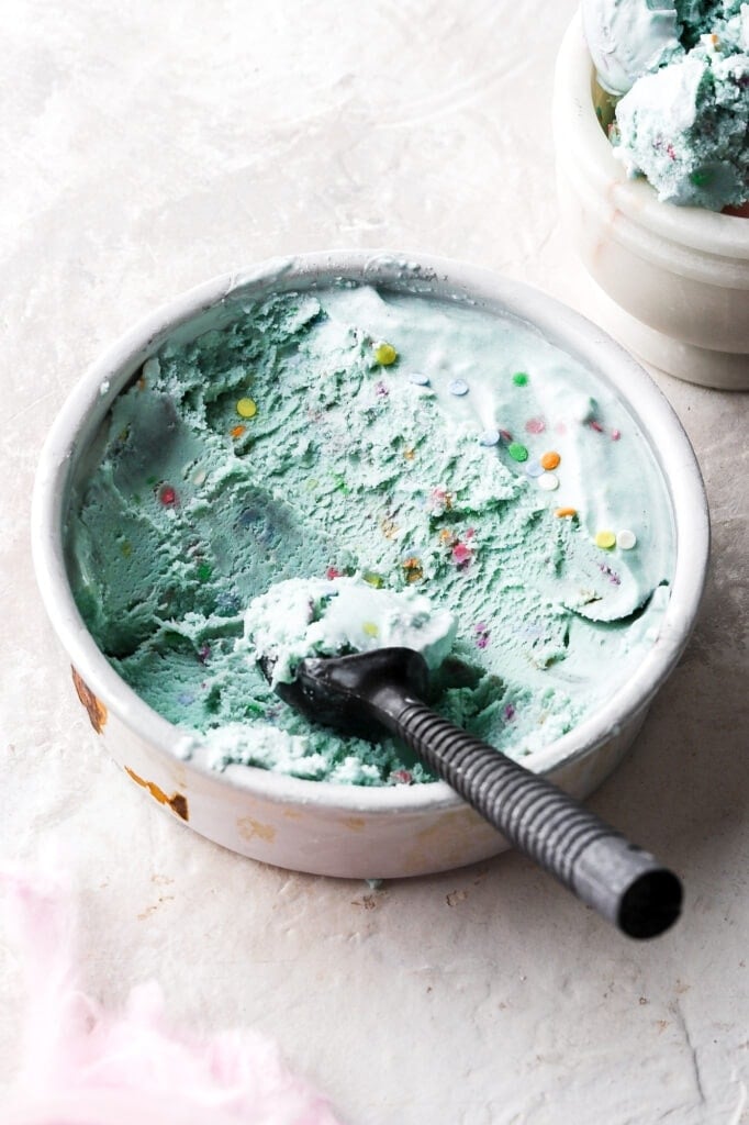 cotton candy ice cream with ice cream scooper