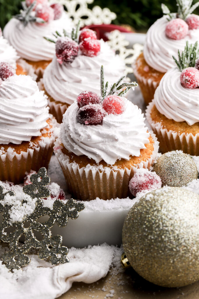 cranberry cupcakes with frosted cranberries