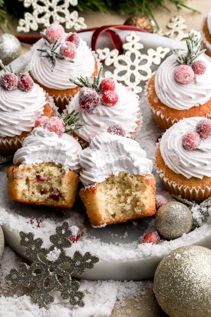 cranberry cupcakes showing the inside with and without cranberry chunks