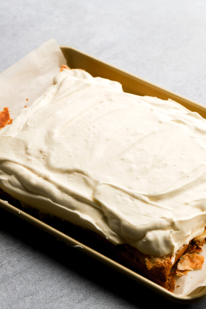 bottom half of puff pastry filled with bavarian cream