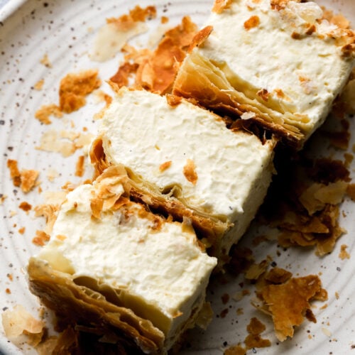 three crémeschnittes on a plate