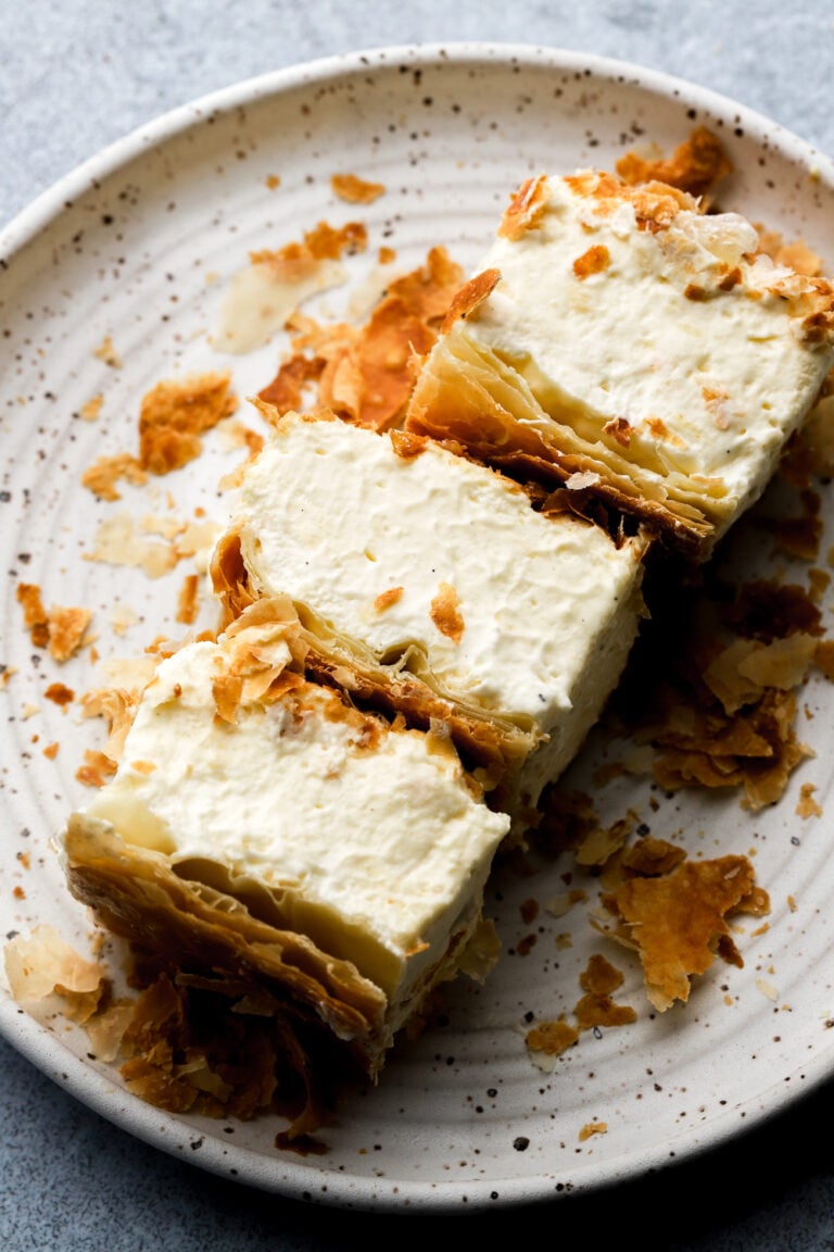 three crémeschnittes on a plate