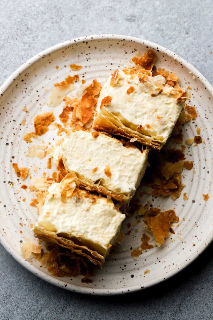3 vanilla slices on a plate