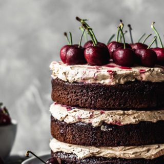 up close chocolate cherry layered cake