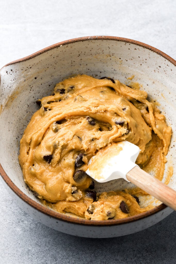 chocolate chips added to the cookie dough