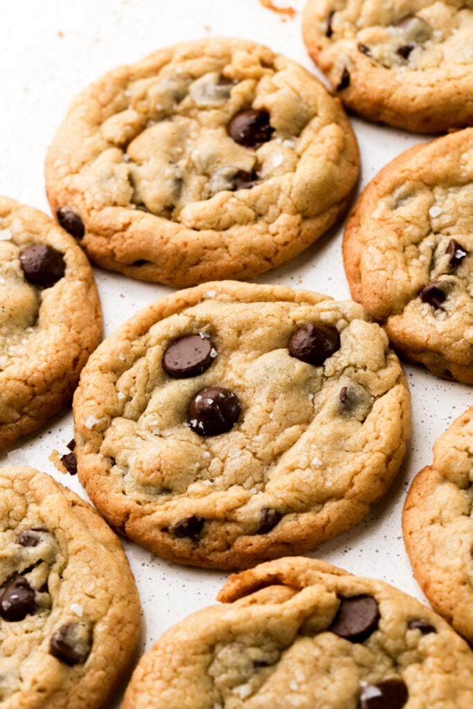 chocolate chip cookies sitting next to each other