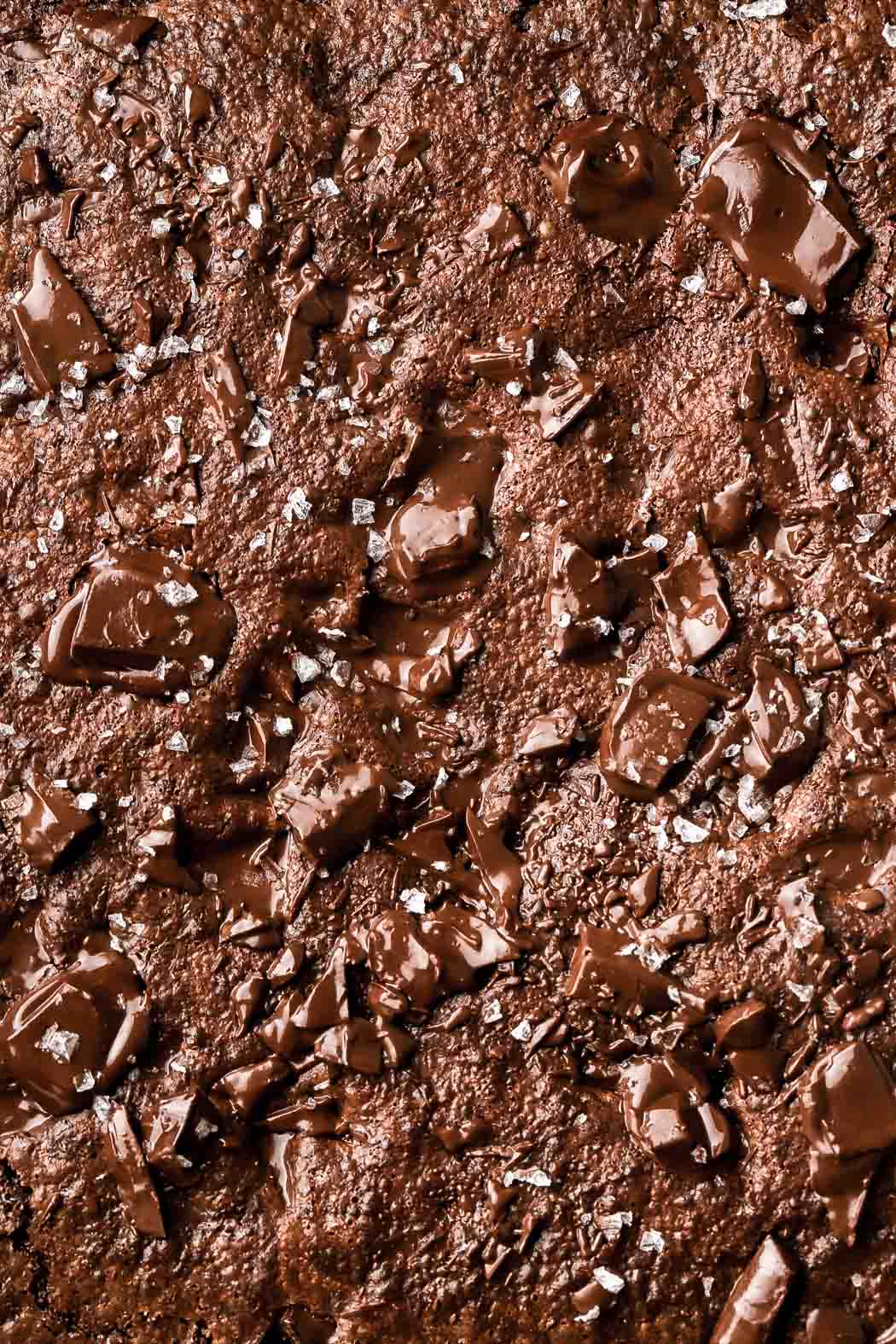 brownies finished baking with melted chocolate and sea salt