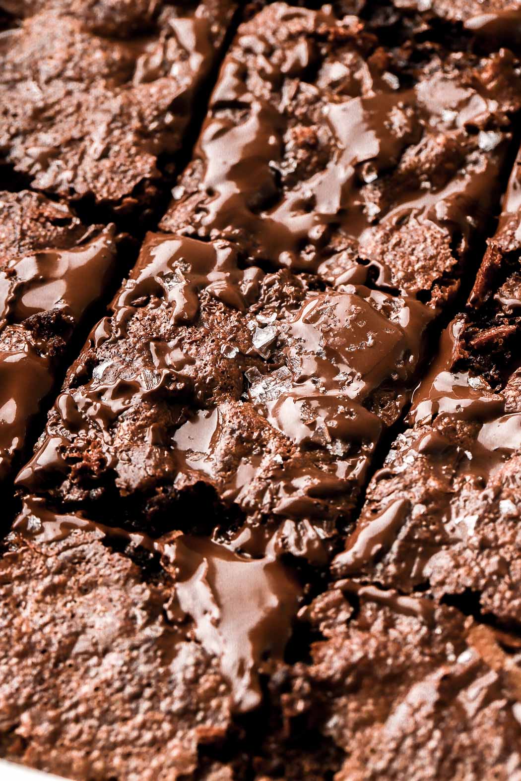 baked brownies and topped with more chocolate and sea salt while warm