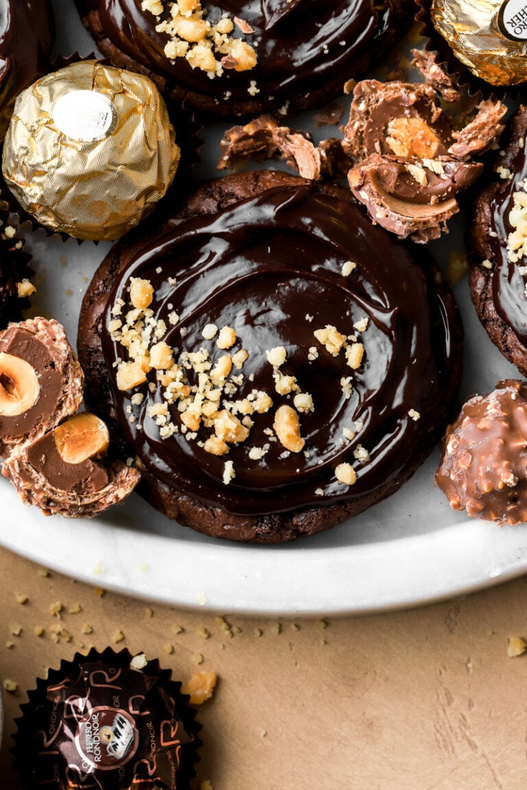 ferrero rocher cookies with ganache and praline topping