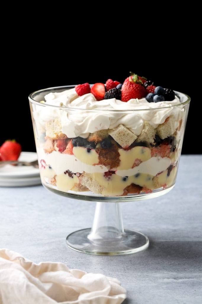trifle with custard and fresh fruits