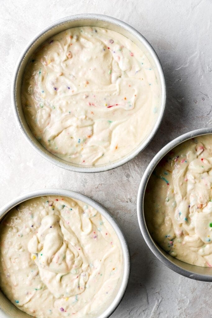 vanilla cake batter with sprinkles