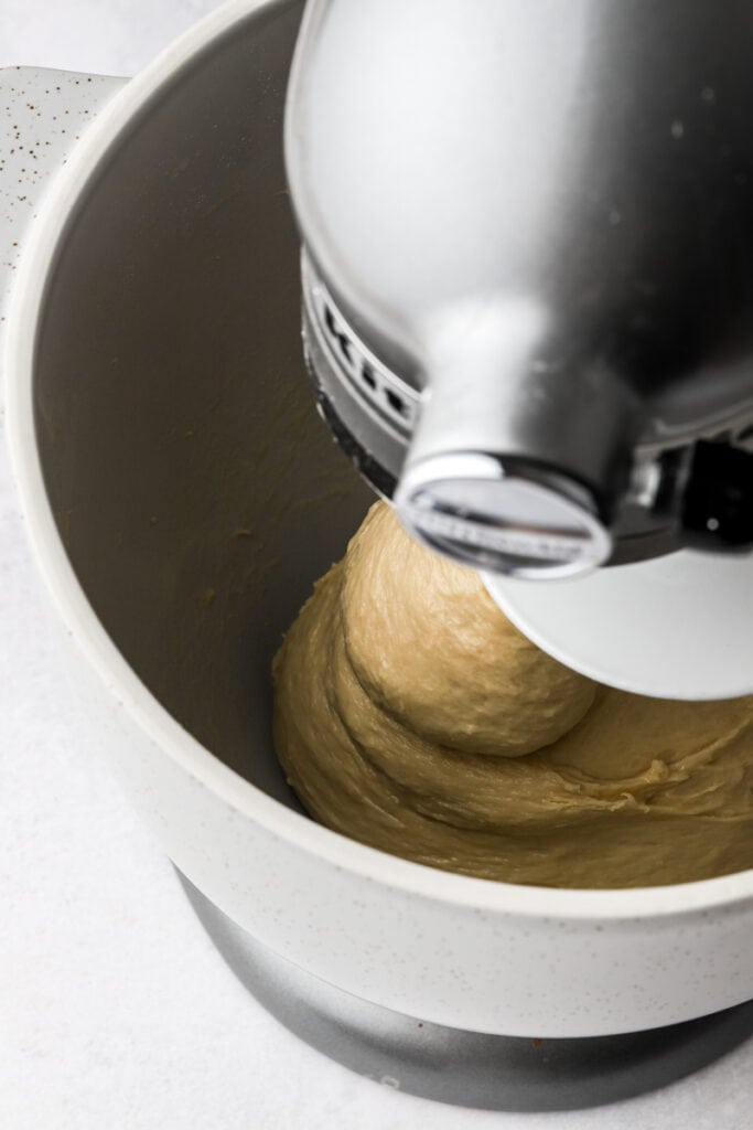 dough in a bowl kneading