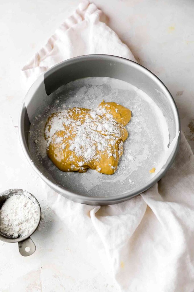batter in the greased and lined baking pan
