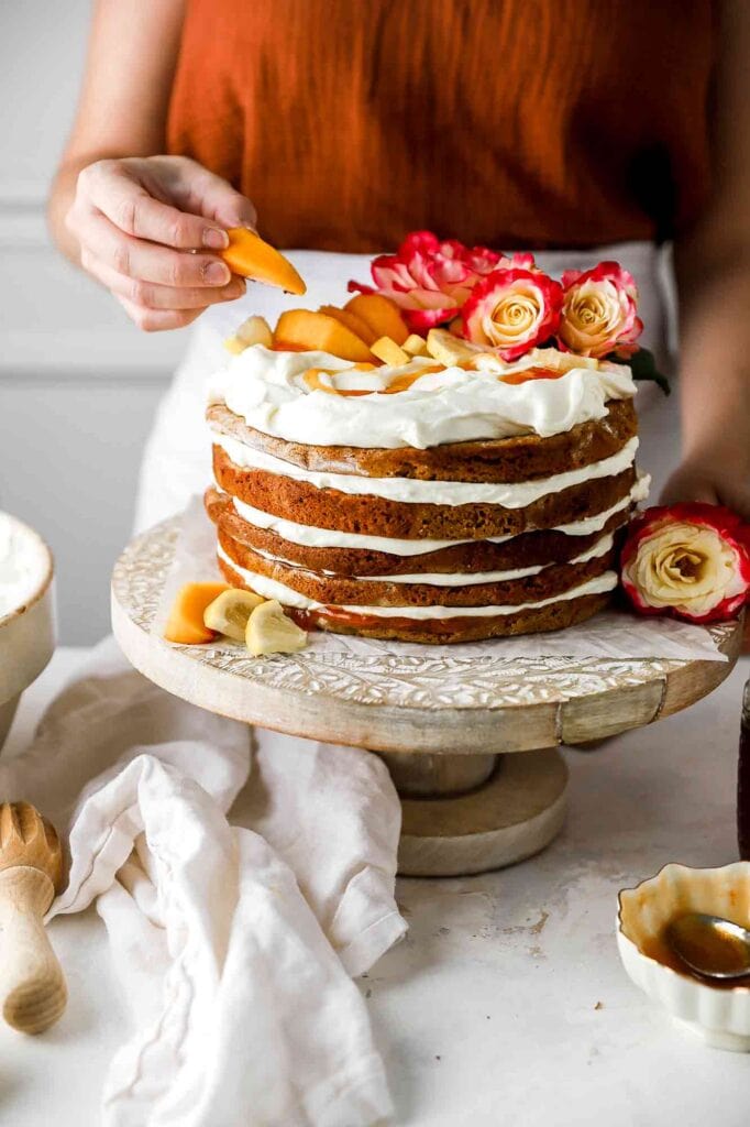 top cake with flowers and/or fruits