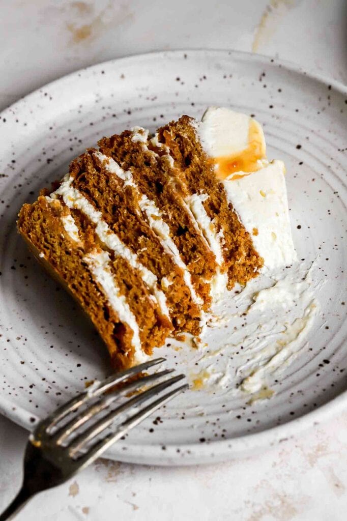 honey lemon cake with bite taken out of slice