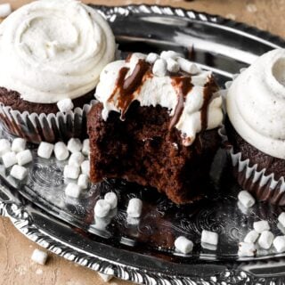 hot chocolate cupcake with bite taken out