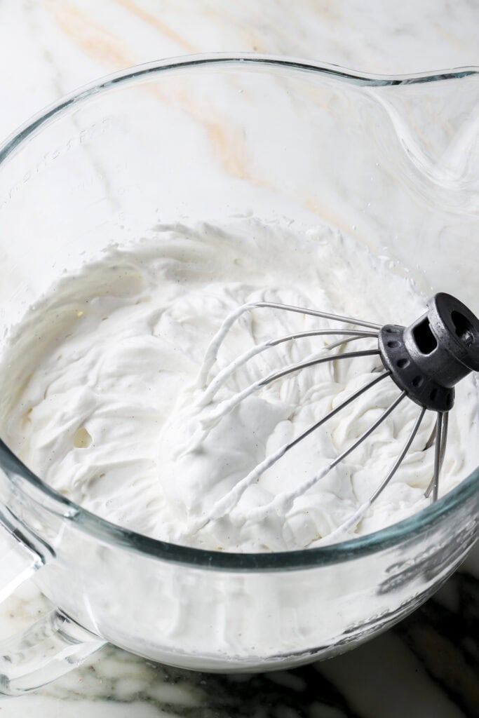 cream whipped to stiff peaks