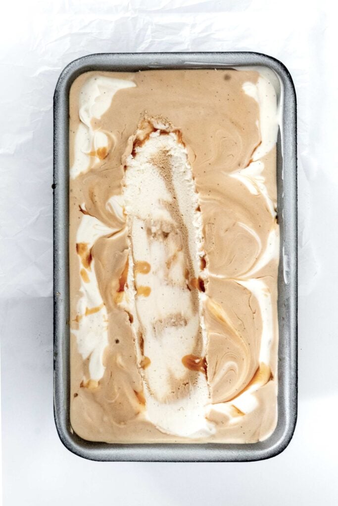 caramel macchiato ice cream in a loaf pan