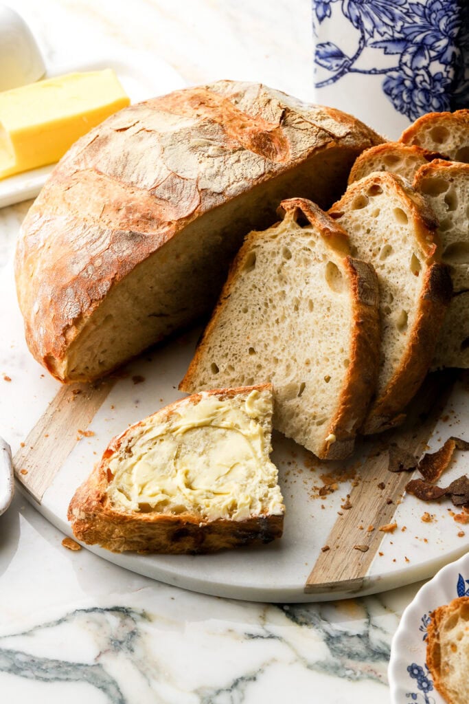 itailan bread sliced, with butter on top