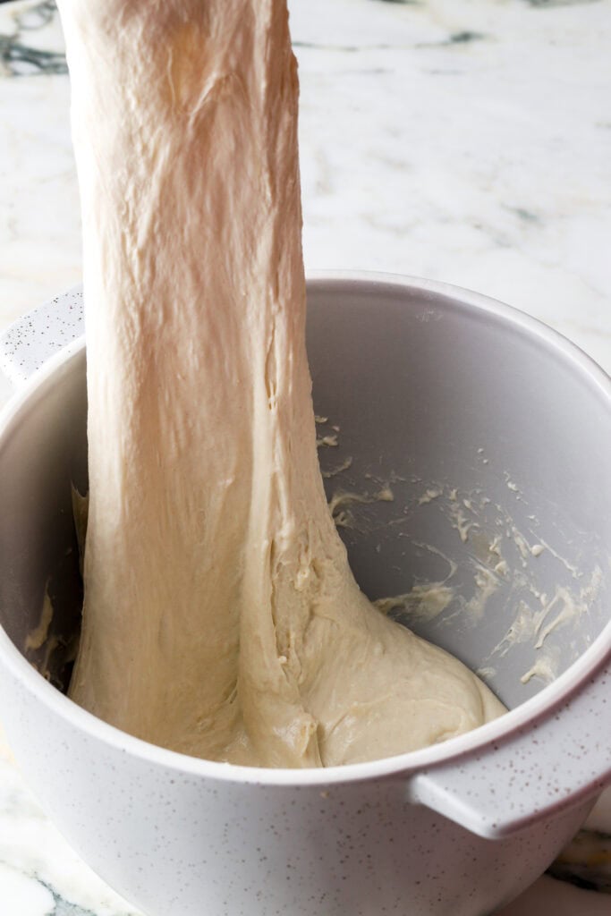 stretching and folding the dough