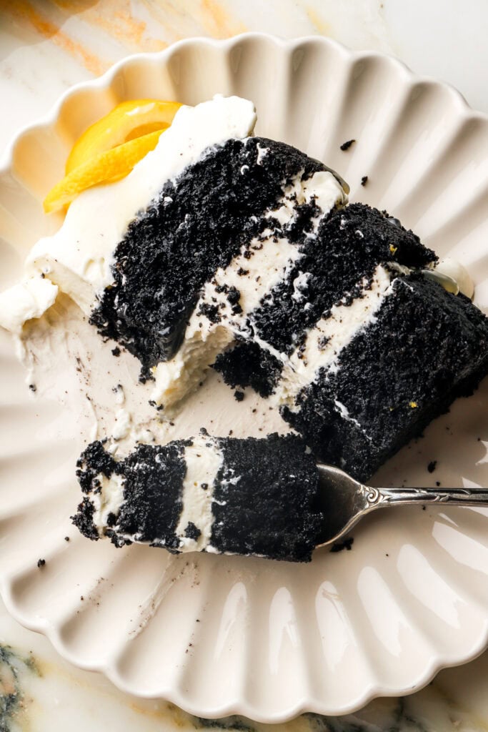 slice of lemon chocolate cake on a plate