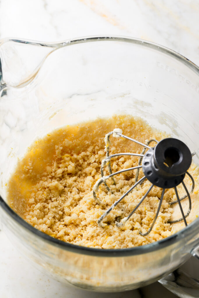dry ingredients mixed with butter and oil