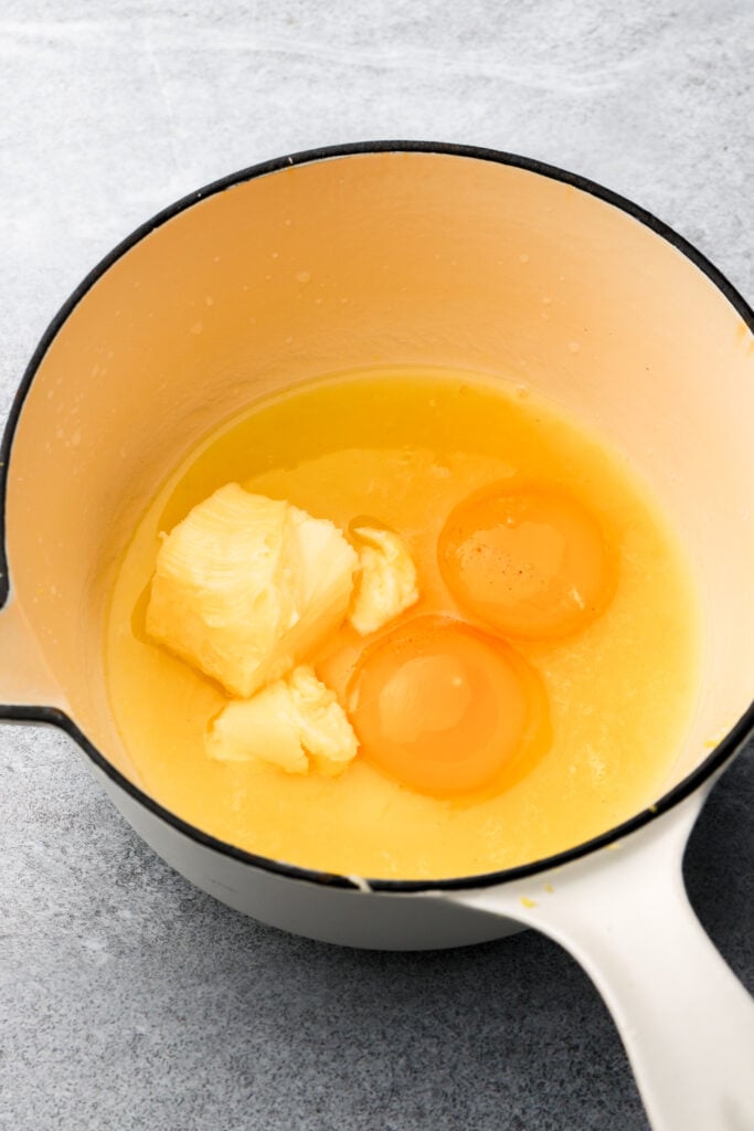 ingredients for lemon curd mixed together