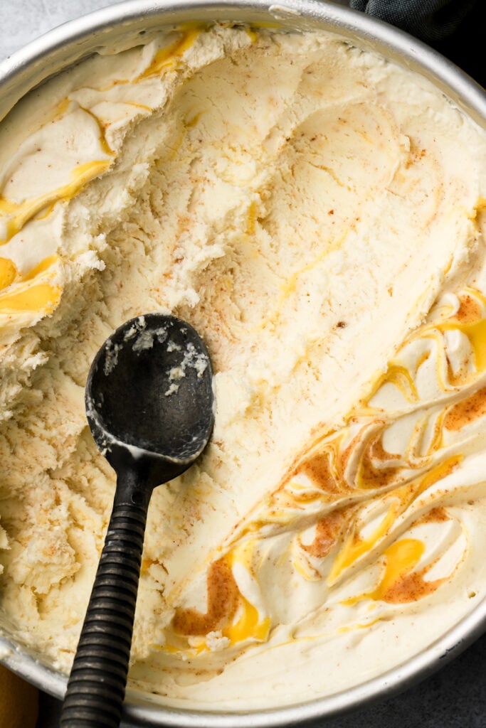 brown butter lemon ice cream with a scooper