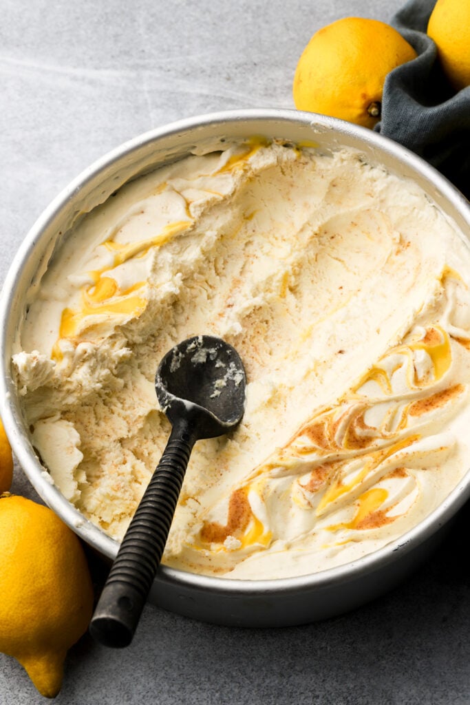 ice cream with two scoop of ice cream removed