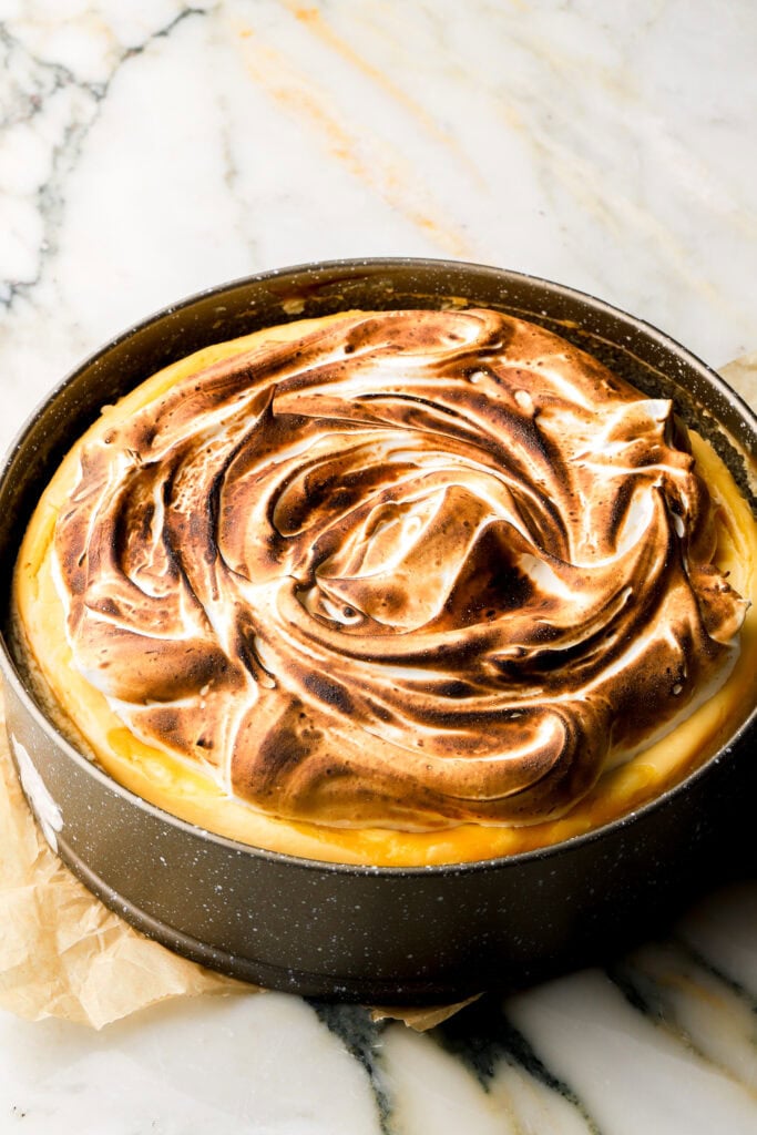 meringue on top of lemon cheesecake