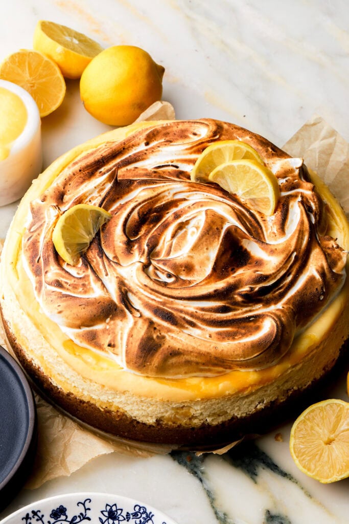 finished lemon meringue cheesecake