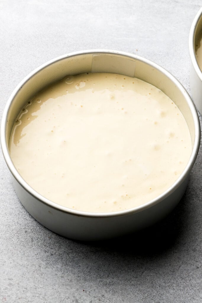 batter in cake pan