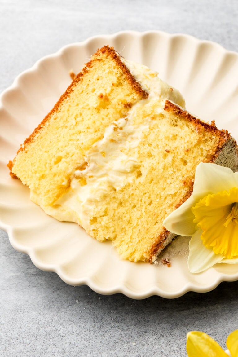 mango cake sliced on a plate