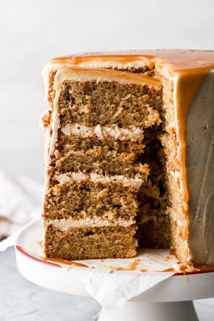 close up of maple spice cake cut open