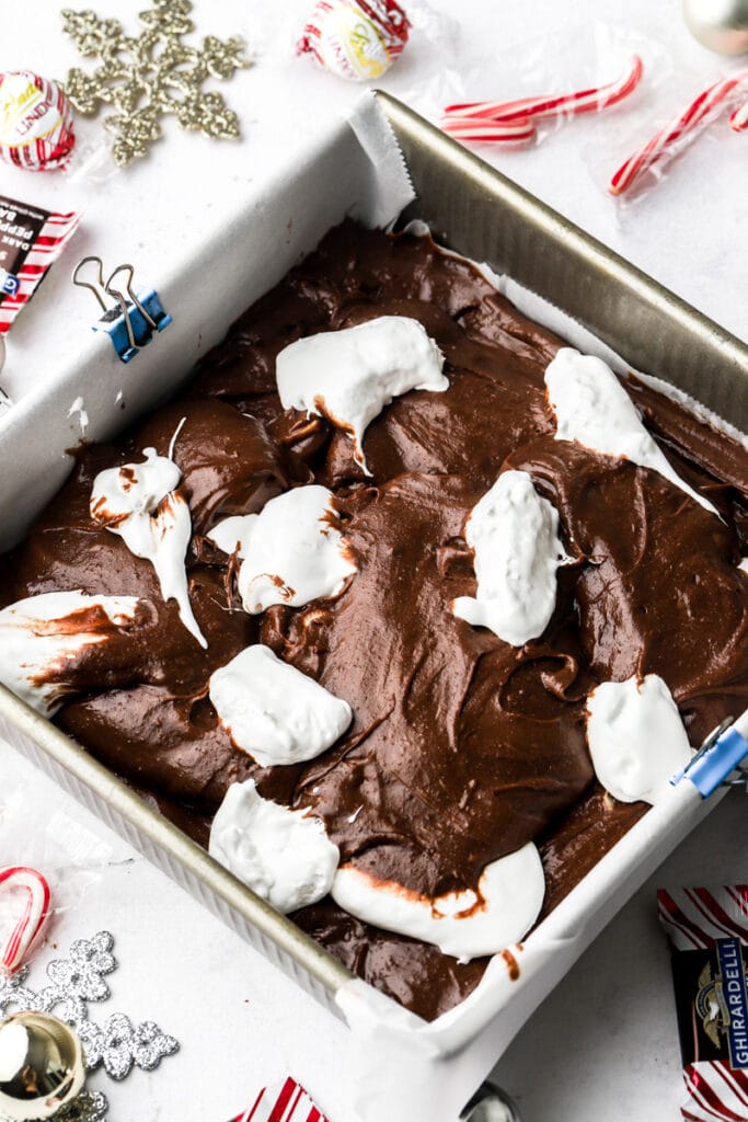 repeat with the rest of the brownie batter and marshmallow fluff