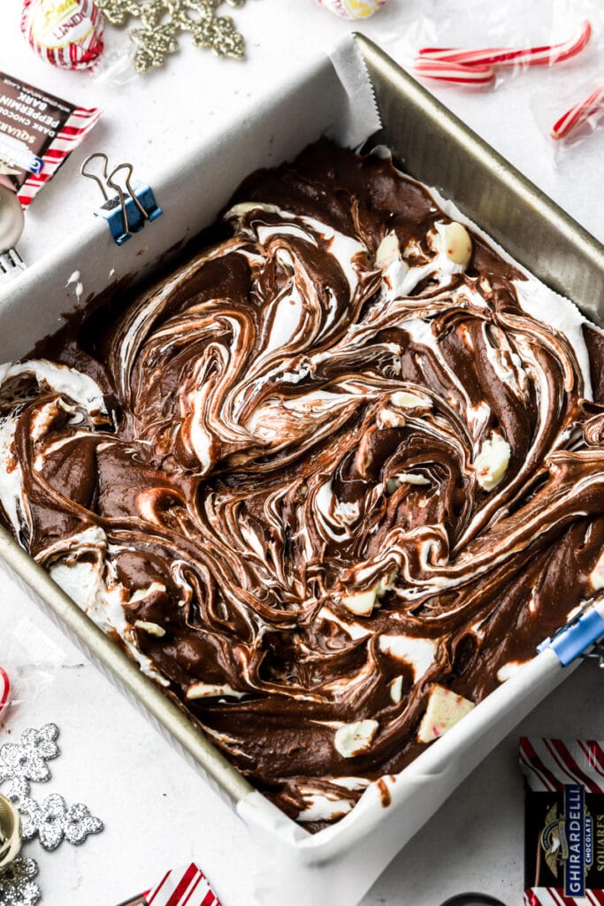 swirl the marshmallow fluff into the brownies