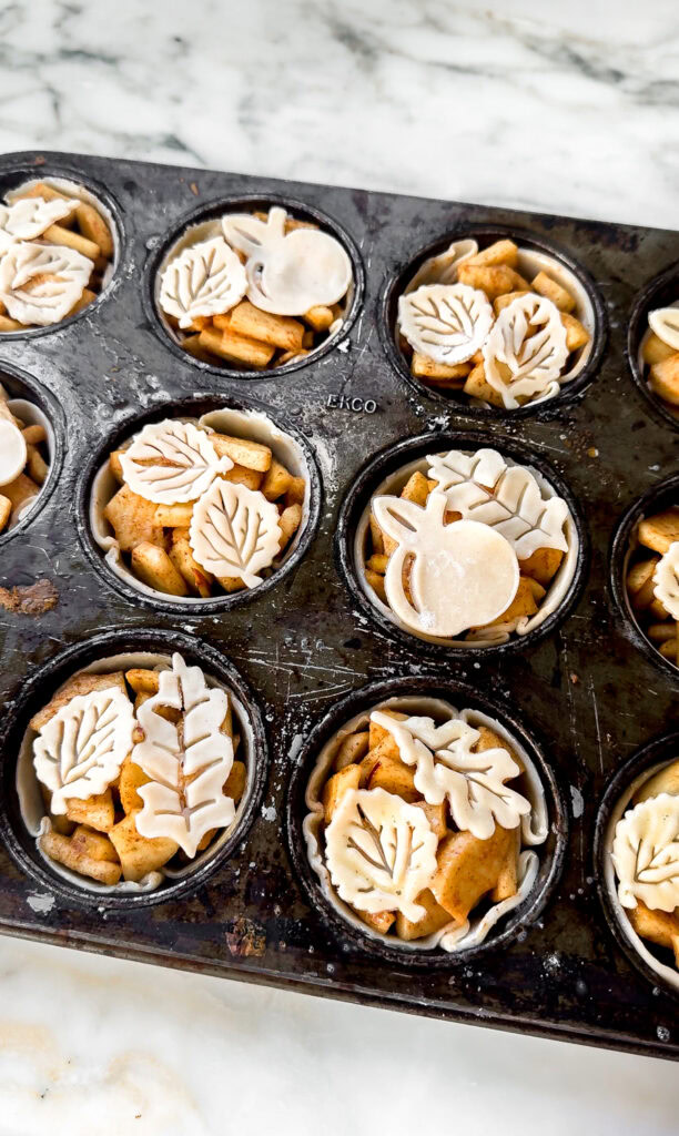 mini pies topped with leaf designs
