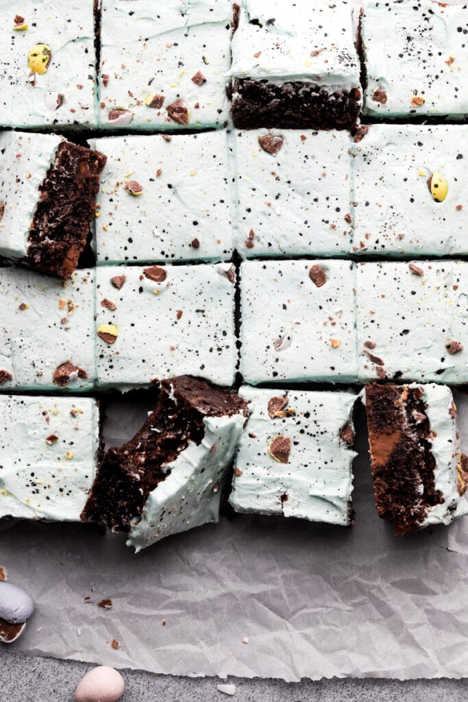 frosted mini egg brownies with milk