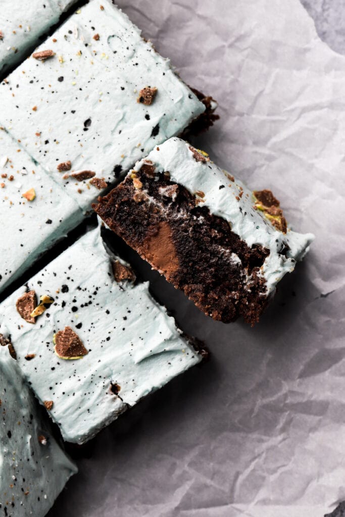 frosted mini egg brownies with milk
