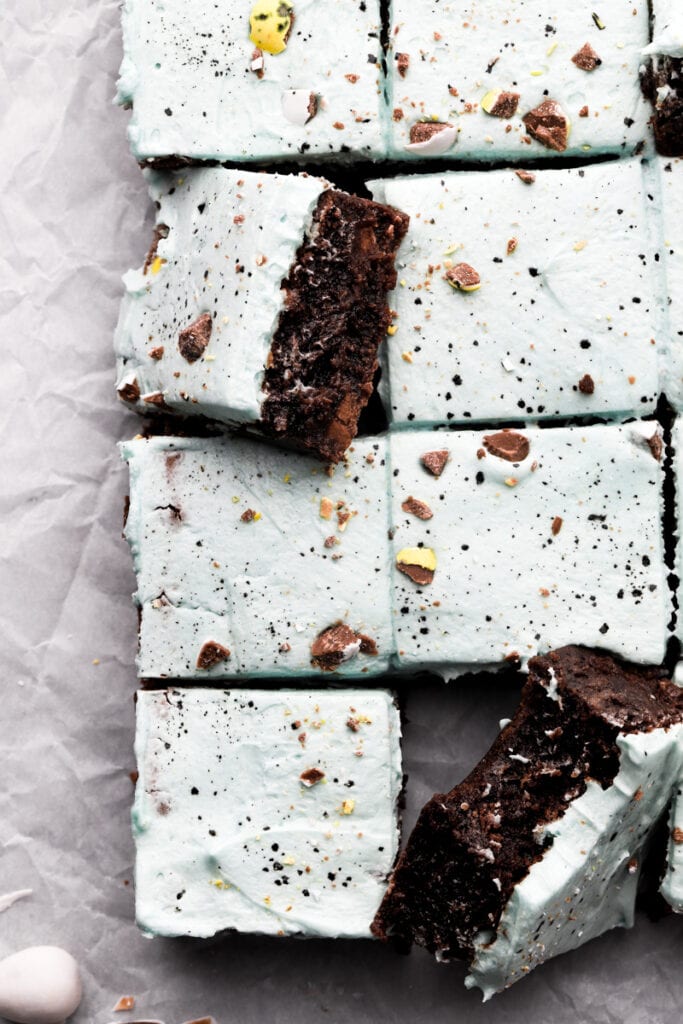 frosted mini egg brownies with milk
