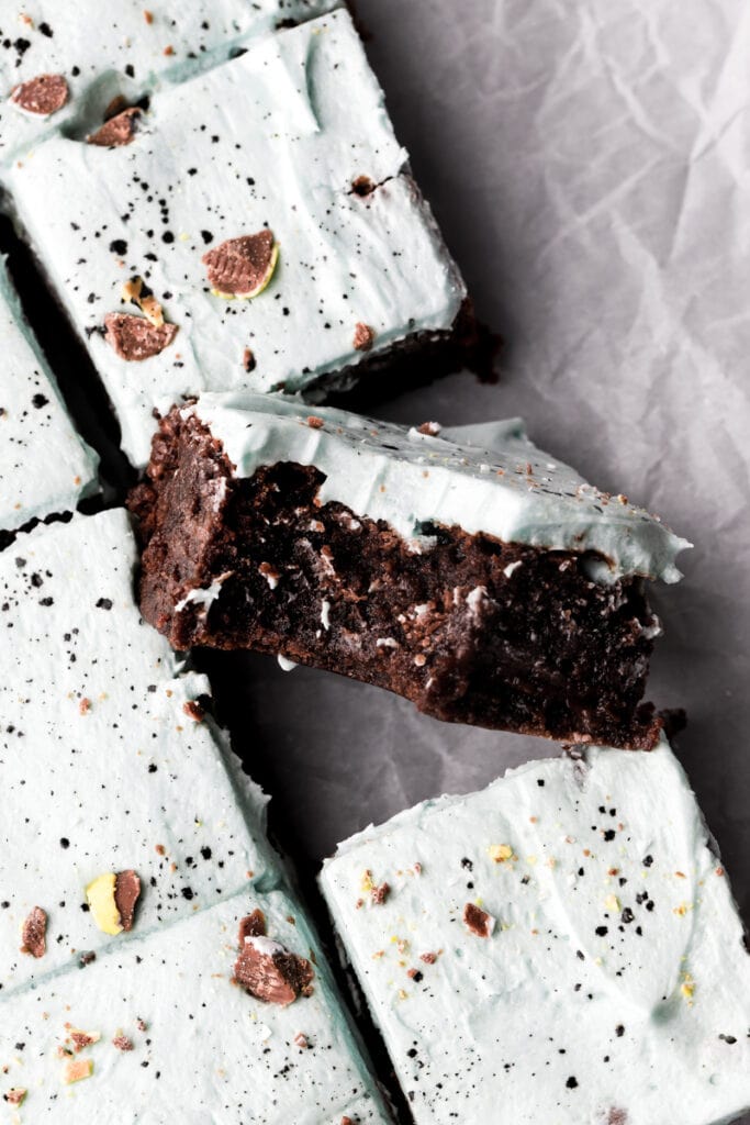 frosted mini egg brownies with milk